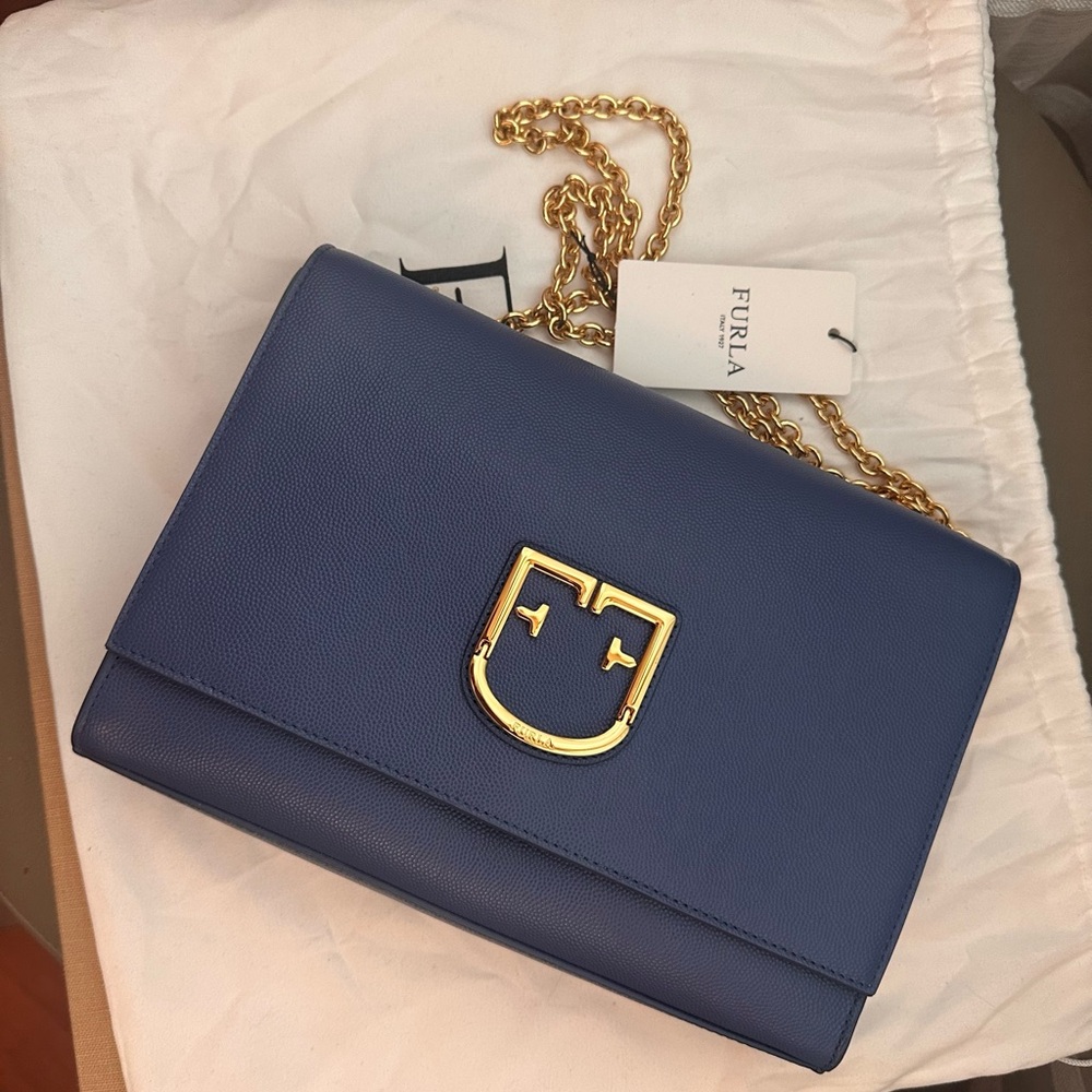 NWT Furla Blue Leather Shoulder or Crossbody Bag